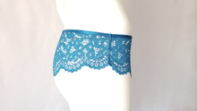 Load image into Gallery viewer, Turquoise Lace Panty Floral Detail

