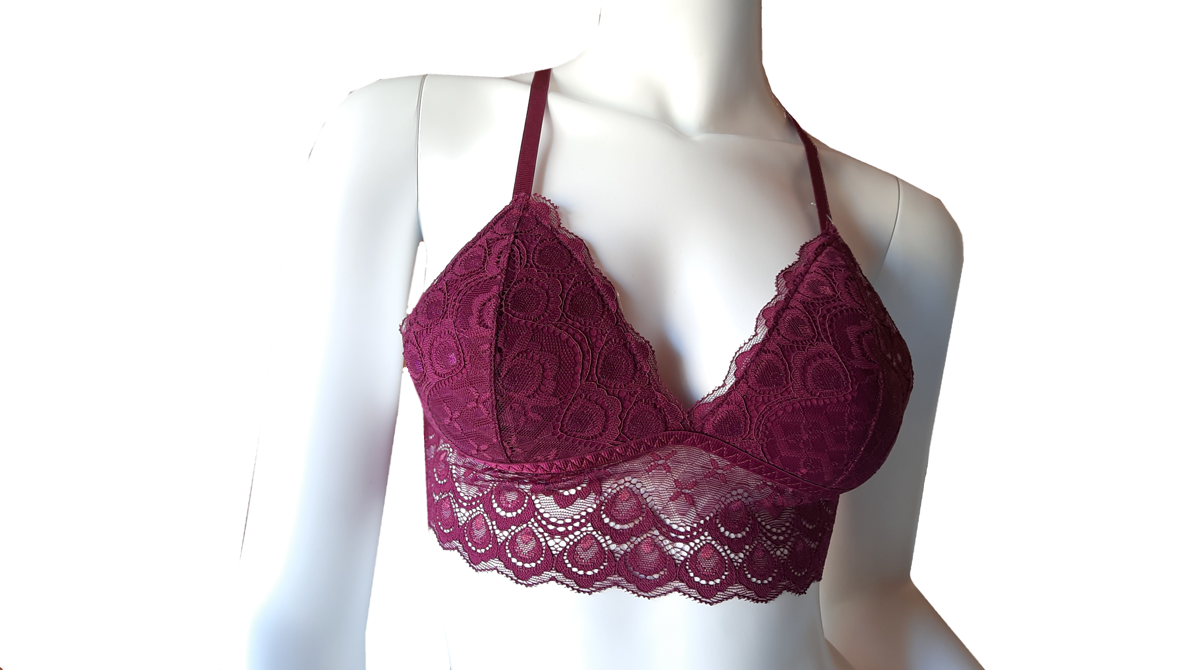 Buy Laceandme Maroon Lace Non Wired Lightly Padded Bralette Bra