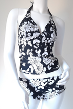 Load image into Gallery viewer, Black &amp; White Floral Tankini
